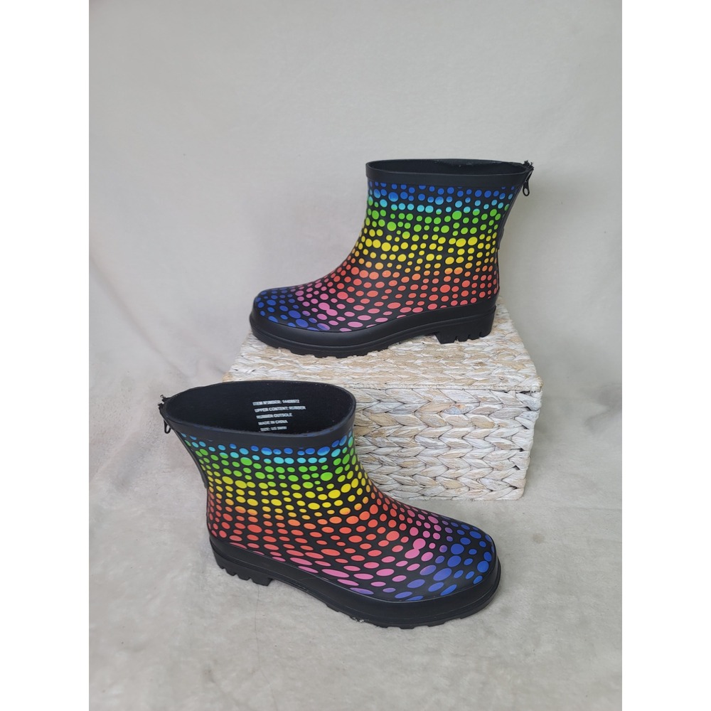 Torrid Rainbow Polka Dot Rain Boots Wide Width 9WW Pride Whimsical Dopamine